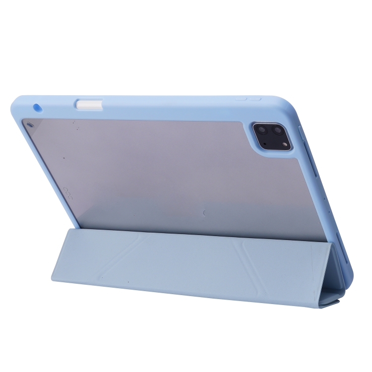 For iPad Air 13 2024 / iPad Pro 12.9 2022 / 2021 / 2020 / 2018 Deformation Transparent Acrylic Leather Tablet Case(Dark Blue)