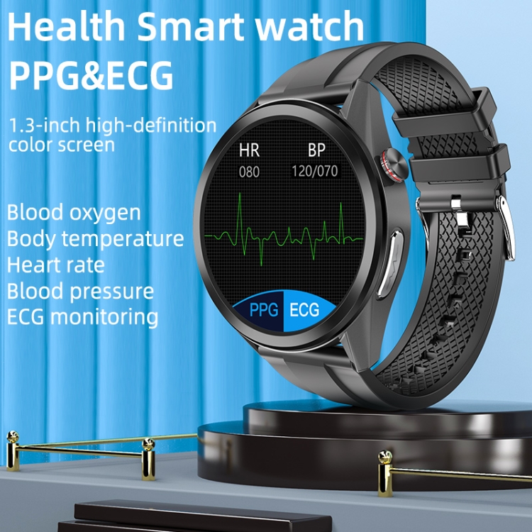 W10 1.3 pulgadas PPG y ECG Smart Health Watch, soporte de monitorización de frecuencia cardíaca/presión arterial, monitoreo de ECG, monitoreo de oxígeno/temperatura corporal (negro+rojo) - B1