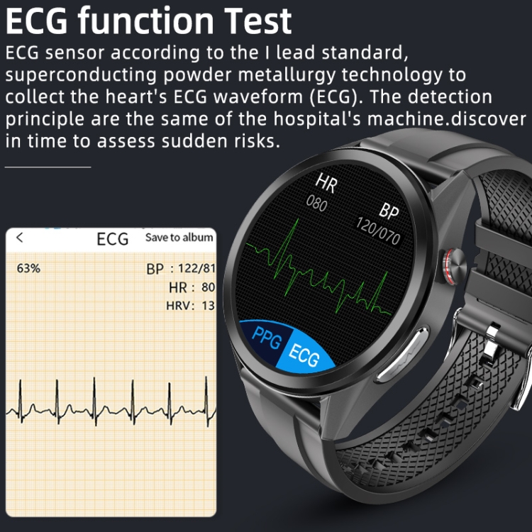W10 1.3 pulgadas PPG y ECG Smart Health Watch, soporte de monitorización de frecuencia cardíaca/presión arterial, monitoreo de ECG, monitoreo de oxígeno/temperatura corporal (negro+rojo) - B3