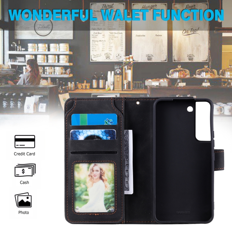 For Samsung Galaxy S22+ 5G Skin Feel Card Slot Leather Phone Case(Black) For Samsung Galaxy S22+ 5G Skin Feel Card Slot Leather Phone Case(Black)