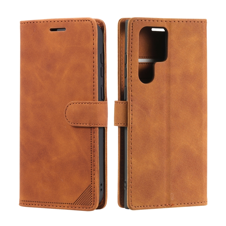 For Samsung Galaxy S22 Ultra 5G Skin Feel Anti-theft Brush Leather Phone Case(Brown) For Samsung Galaxy S22 Ultra 5G Skin Feel Anti-theft Brush Leather Phone Case(Brown)