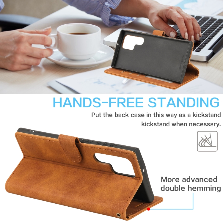For Samsung Galaxy S22 Ultra 5G Skin Feel Anti-theft Brush Leather Phone Case(Brown) For Samsung Galaxy S22 Ultra 5G Skin Feel Anti-theft Brush Leather Phone Case(Brown)