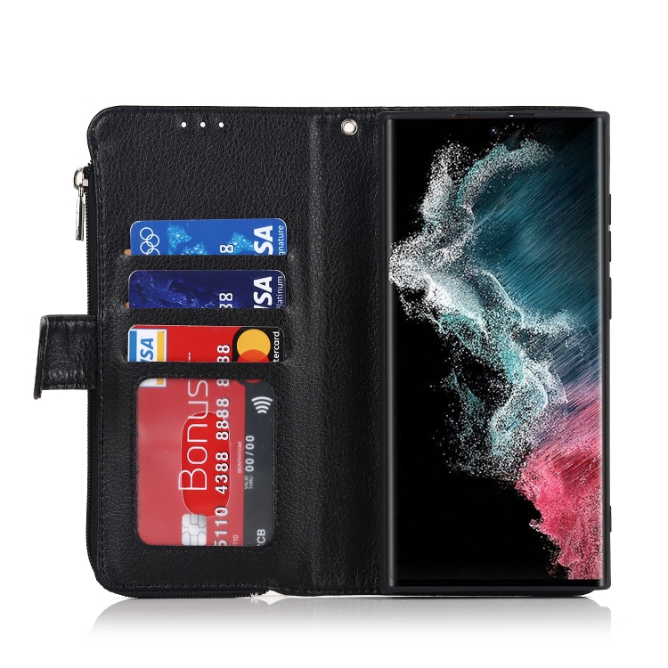 For Samsung Galaxy S22 Ultra 5G Microfiber Zipper Horizontal Flip Leather Case(Black) For Samsung Galaxy S22 Ultra 5G Microfiber Zipper Horizontal Flip Leather Case(Black)
