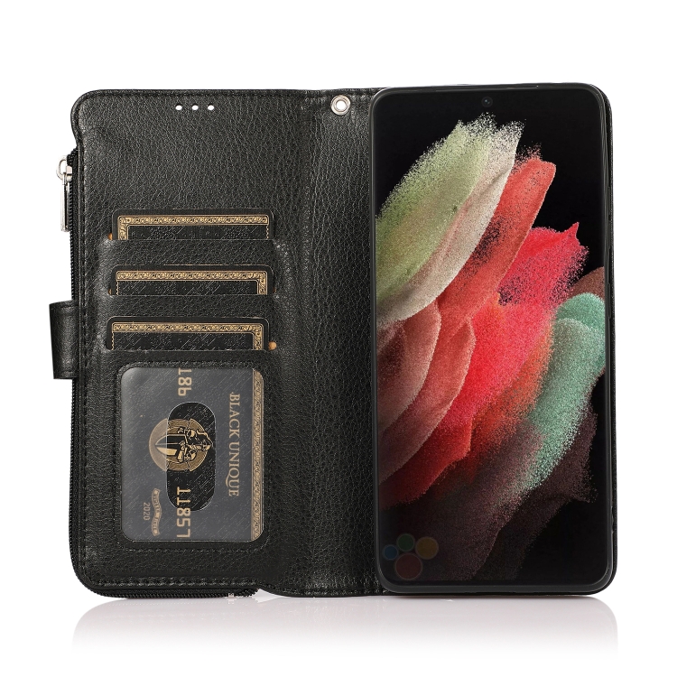 For Samsung Galaxy S21 Ultra 5G Microfiber Zipper Horizontal Flip Leather Case(Black) For Samsung Galaxy S21 Ultra 5G Microfiber Zipper Horizontal Flip Leather Case(Black)