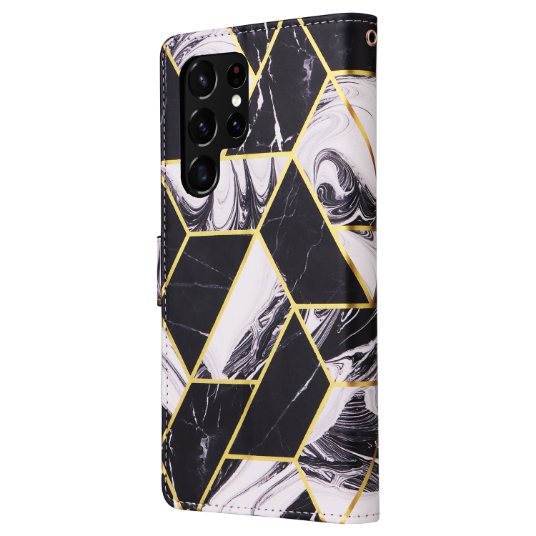 For Samsung Galaxy S22 Ultra 5G Marble Bronzing Stitching Leather Phone Case(Black) For Samsung Galaxy S22 Ultra 5G Marble Bronzing Stitching Leather Phone Case(Black)