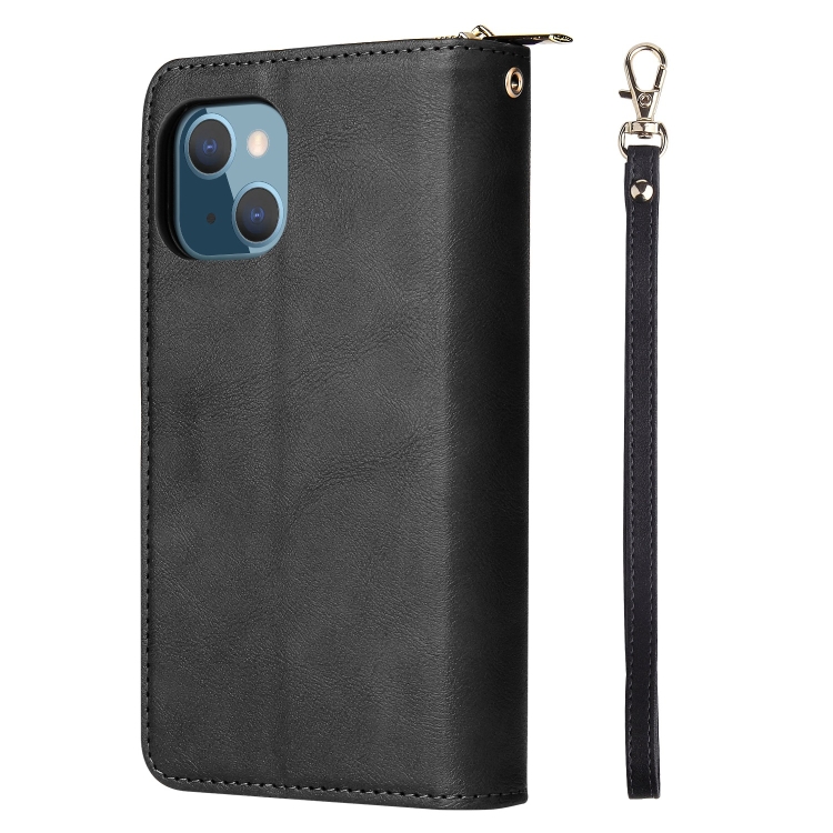 For iPhone 13 mini 9 Card Slots Zipper Wallet Bag Leather Phone Case (Black) For iPhone 13 mini 9 Card Slots Zipper Wallet Bag Leather Phone Case (Black)