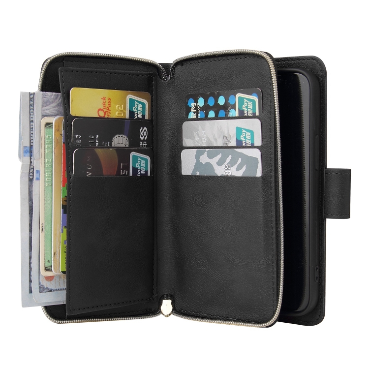 For iPhone 13 mini 9 Card Slots Zipper Wallet Bag Leather Phone Case (Black) For iPhone 13 mini 9 Card Slots Zipper Wallet Bag Leather Phone Case (Black)