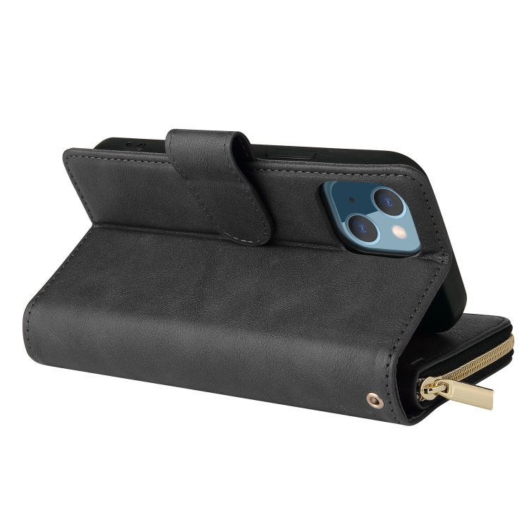 For iPhone 13 mini 9 Card Slots Zipper Wallet Bag Leather Phone Case (Black) For iPhone 13 mini 9 Card Slots Zipper Wallet Bag Leather Phone Case (Black)