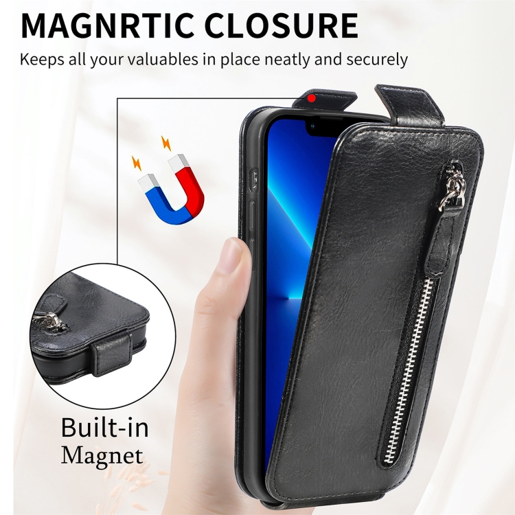 Zipper Wallet Vertical Flip Leather Phone Case For iPhone 12 / 12 Pro(Black) Zipper Wallet Vertical Flip Leather Phone Case For iPhone 12 / 12 Pro(Black)