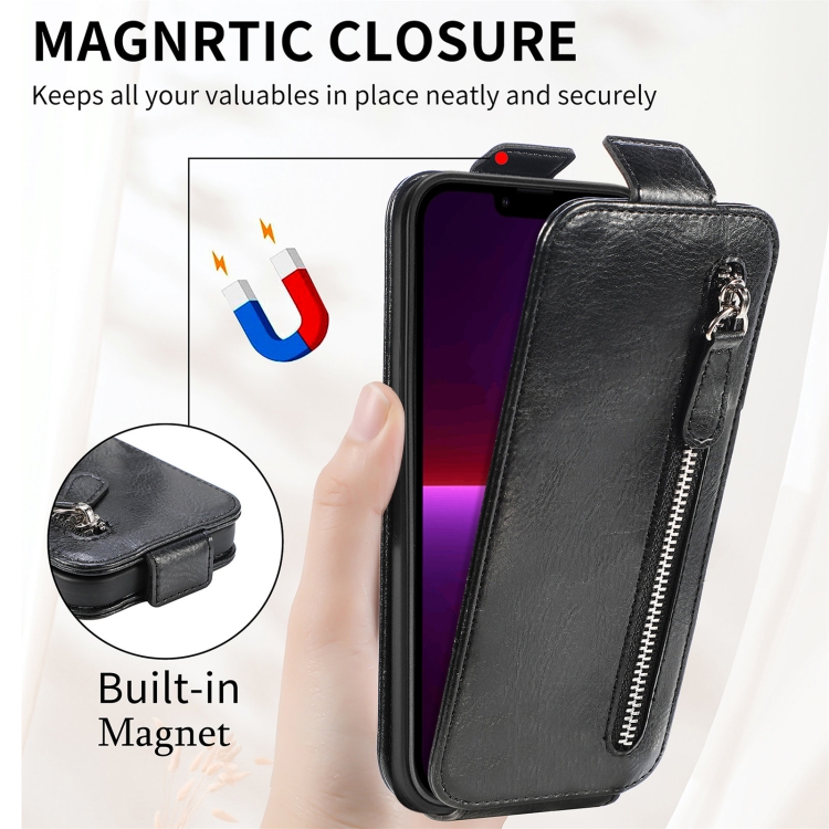 Zipper Wallet Vertical Flip Leather Phone Case For iPhone 11 Pro(Black)