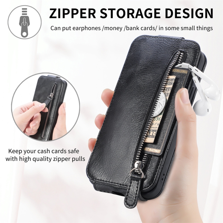 Zipper Wallet Vertical Flip Leather Phone Case For iPhone 11 Pro(Black)
