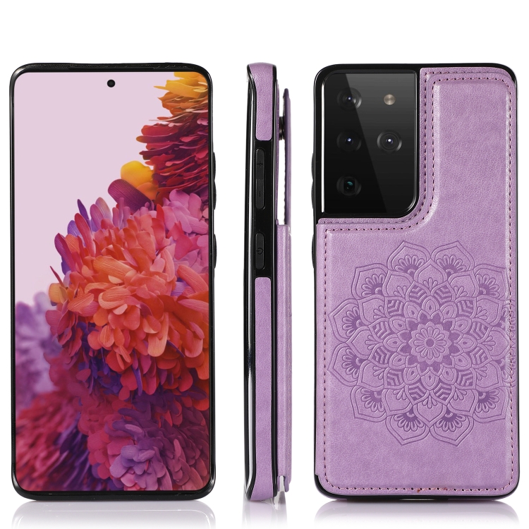 For Samsung Galaxy S21 Ultra 5G Double Buckle Mandala PU+TPU Phone Case(Purple) For Samsung Galaxy S21 Ultra 5G Double Buckle Mandala PU+TPU Phone Case(Purple)
