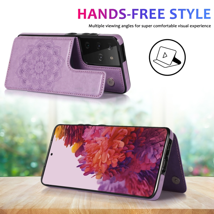 For Samsung Galaxy S21 Ultra 5G Double Buckle Mandala PU+TPU Phone Case(Purple) For Samsung Galaxy S21 Ultra 5G Double Buckle Mandala PU+TPU Phone Case(Purple)