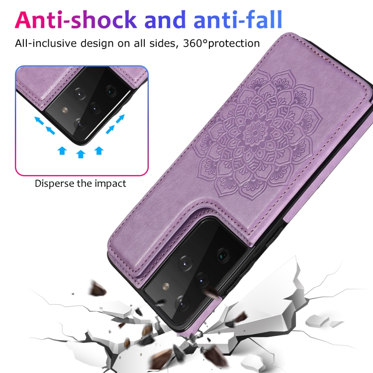 For Samsung Galaxy S21 Ultra 5G Double Buckle Mandala PU+TPU Phone Case(Purple) For Samsung Galaxy S21 Ultra 5G Double Buckle Mandala PU+TPU Phone Case(Purple)