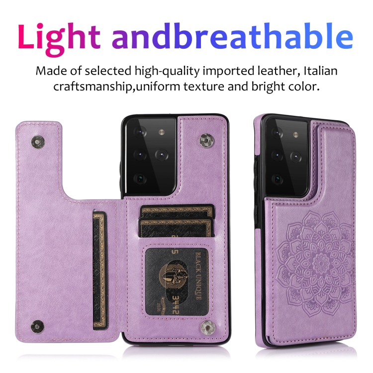 For Samsung Galaxy S21 Ultra 5G Double Buckle Mandala PU+TPU Phone Case(Purple) For Samsung Galaxy S21 Ultra 5G Double Buckle Mandala PU+TPU Phone Case(Purple)