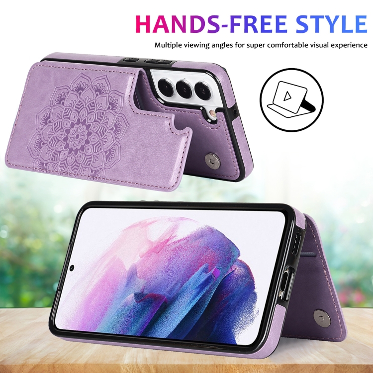 For Samsung Galaxy S22 5G Double Buckle Mandala PU+TPU Phone Case(Purple) For Samsung Galaxy S22 5G Double Buckle Mandala PU+TPU Phone Case(Purple)