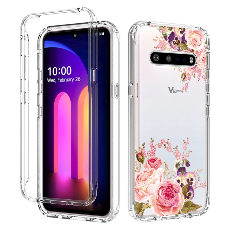 For LG V60 ThinQ 5G PC TPU Transparent Painted Phone Case Pink Rose