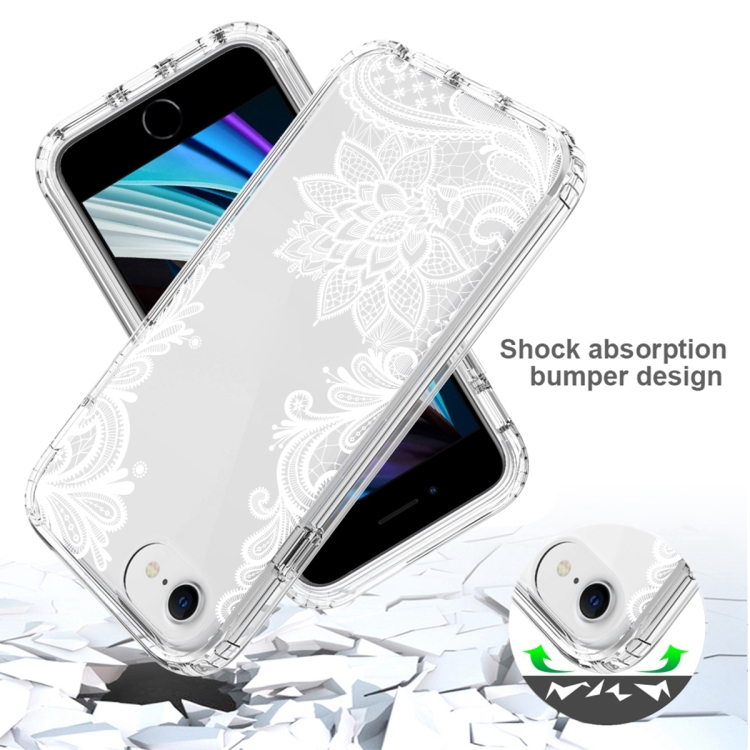 For iPhone SE 2022 / SE 2020 / 8 / 7 PC+TPU Transparent Painted Phone Case(White Flower) For iPhone SE 2022 / SE 2020 / 8 / 7 PC+TPU Transparent Painted Phone Case(White Flower)