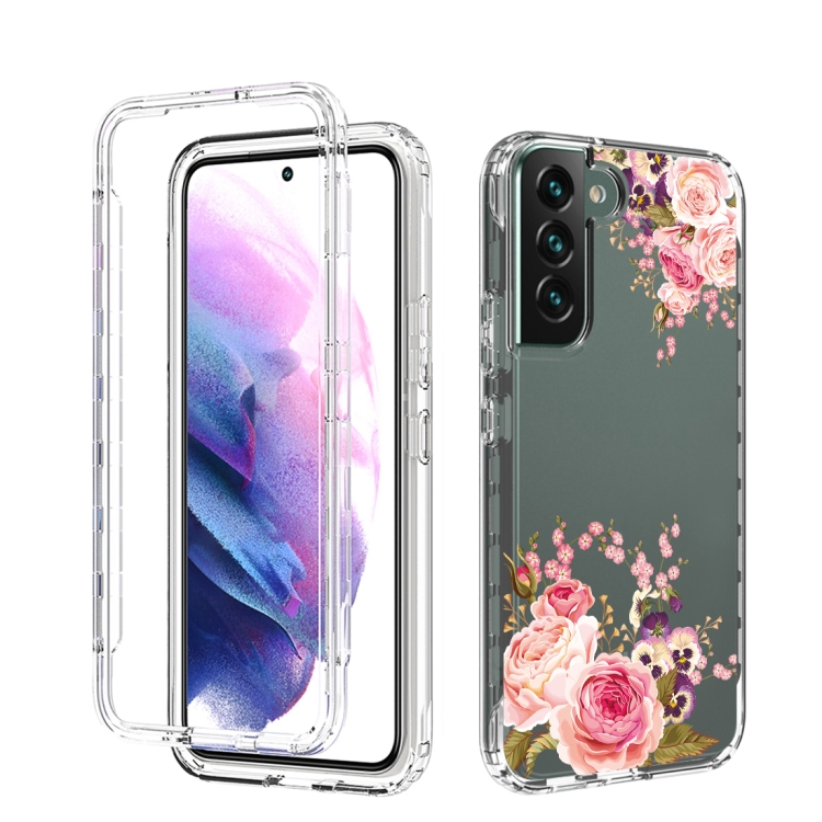 For Samsung Galaxy S22 5G PC+TPU Transparent Painted Phone Case(Pink Rose) For Samsung Galaxy S22 5G PC+TPU Transparent Painted Phone Case(Pink Rose)