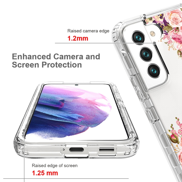 For Samsung Galaxy S22 5G PC+TPU Transparent Painted Phone Case(Pink Rose) For Samsung Galaxy S22 5G PC+TPU Transparent Painted Phone Case(Pink Rose)
