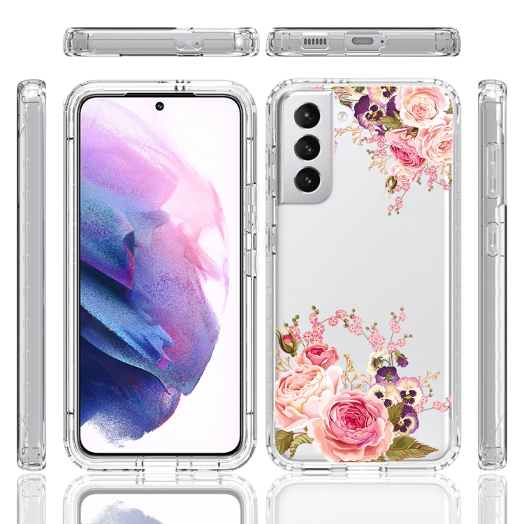 For Samsung Galaxy S22 5G PC+TPU Transparent Painted Phone Case(Pink Rose) For Samsung Galaxy S22 5G PC+TPU Transparent Painted Phone Case(Pink Rose)