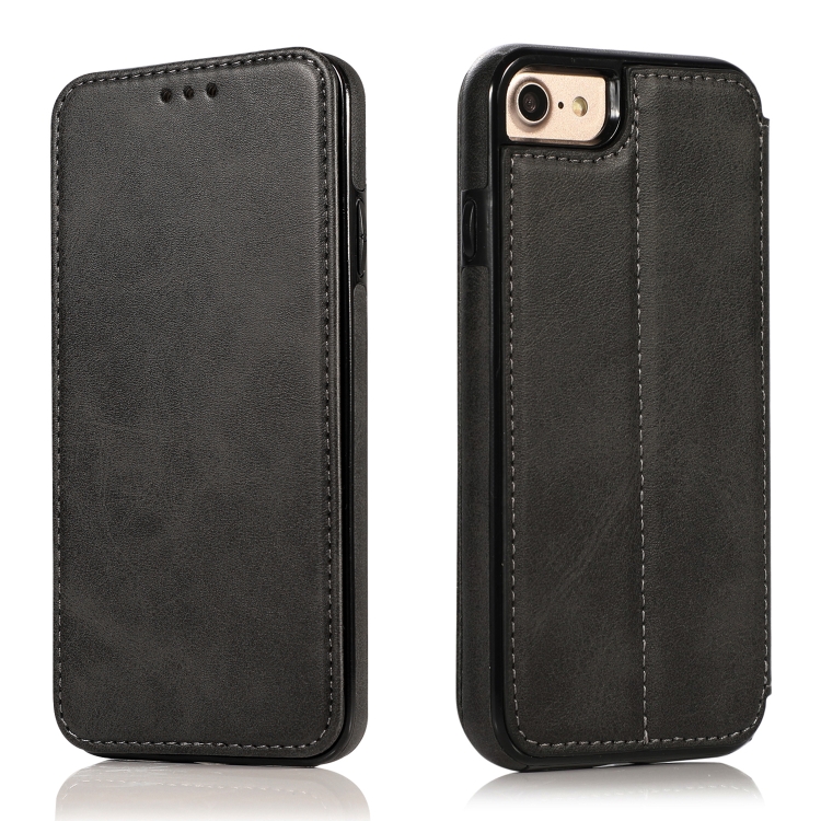 For iPhone SE 2022 / SE 2020 / 8 / 7 Knight Magnetic Suction Leather Phone Case(Black)