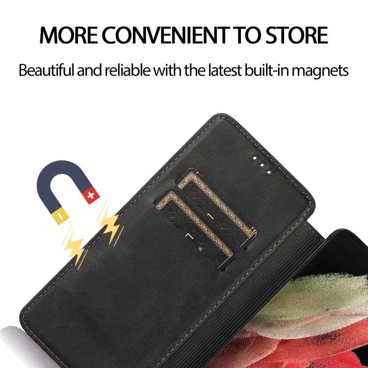For Samsung Galaxy S21 Ultra 5G Knight Magnetic Suction Leather Phone Case(Black)