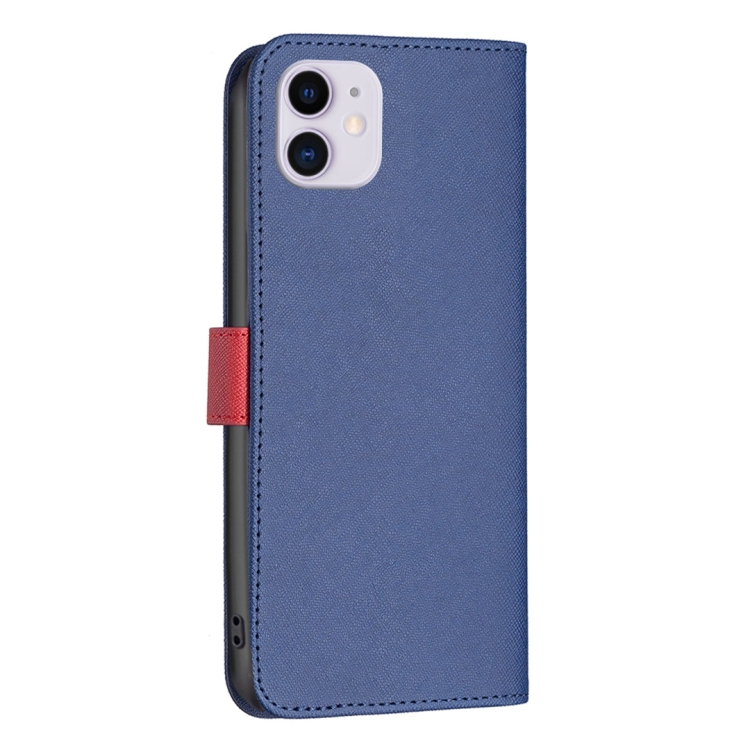 For iPhone 11 BF13 Color Matching Cross Texture Leather Phone Case (Blue) For iPhone 11 BF13 Color Matching Cross Texture Leather Phone Case (Blue)
