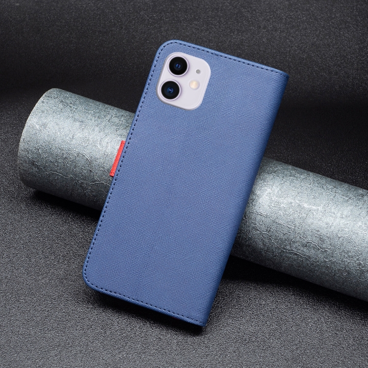 For iPhone 11 BF13 Color Matching Cross Texture Leather Phone Case (Blue) For iPhone 11 BF13 Color Matching Cross Texture Leather Phone Case (Blue)