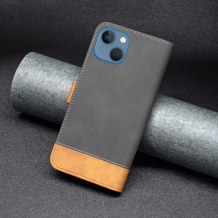 For iPhone 13 mini BF11 Color Matching Skin Feel Leather Phone Case (Black)