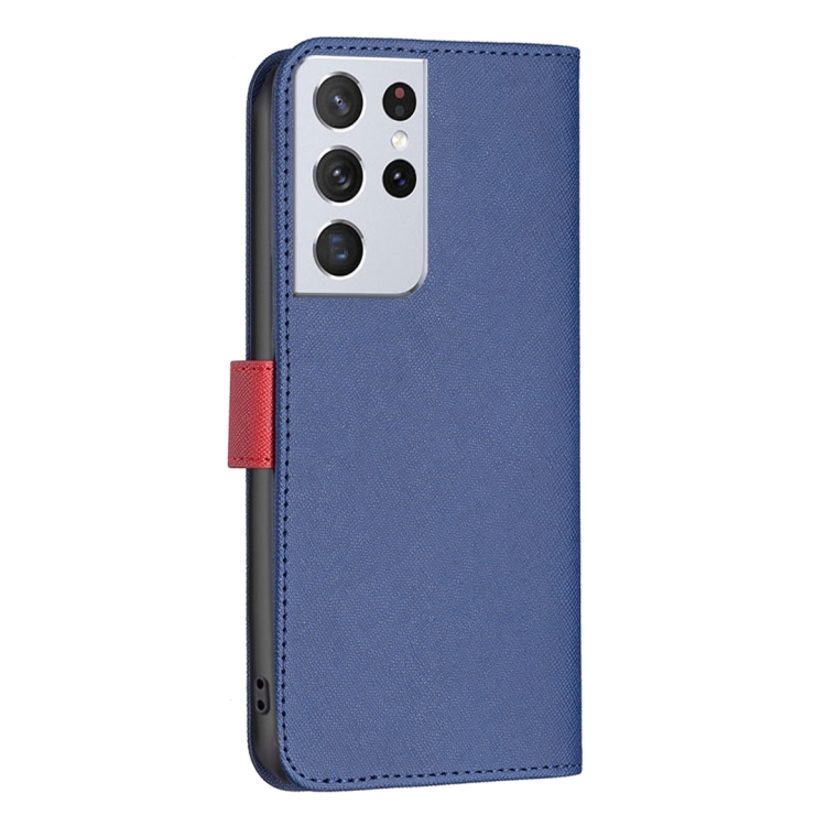 For Samsung Galaxy S21 Ultra 5G BF13 Color Matching Cross Texture Leather Phone Case(Blue) For Samsung Galaxy S21 Ultra 5G BF13 Color Matching Cross Texture Leather Phone Case(Blue)
