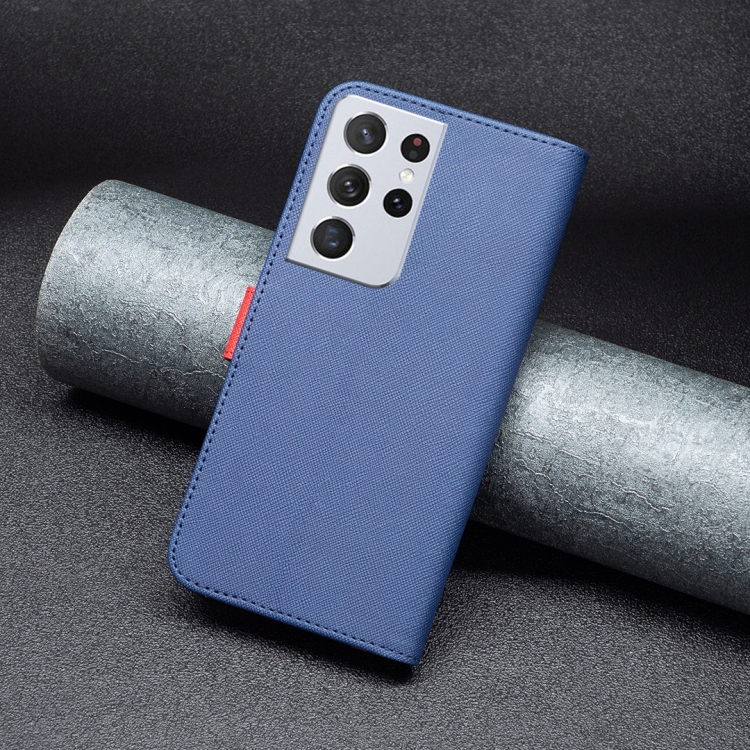 For Samsung Galaxy S21 Ultra 5G BF13 Color Matching Cross Texture Leather Phone Case(Blue) For Samsung Galaxy S21 Ultra 5G BF13 Color Matching Cross Texture Leather Phone Case(Blue)