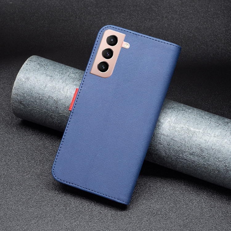 For Samsung Galaxy S21 5G BF13 Color Matching Cross Texture Leather Phone Case(Blue) For Samsung Galaxy S21 5G BF13 Color Matching Cross Texture Leather Phone Case(Blue)