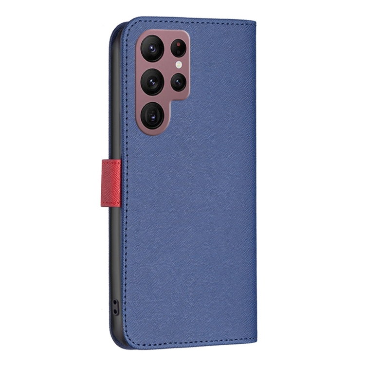 For Samsung Galaxy S22 Ultra 5G BF13 Color Matching Cross Texture Leather Phone Case(Blue) For Samsung Galaxy S22 Ultra 5G BF13 Color Matching Cross Texture Leather Phone Case(Blue)