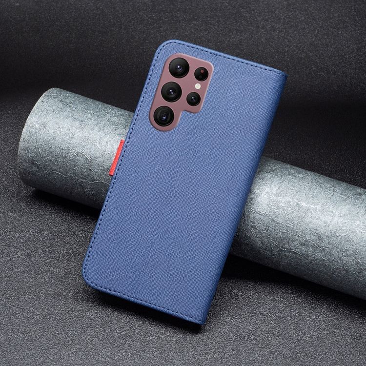 For Samsung Galaxy S22 Ultra 5G BF13 Color Matching Cross Texture Leather Phone Case(Blue) For Samsung Galaxy S22 Ultra 5G BF13 Color Matching Cross Texture Leather Phone Case(Blue)