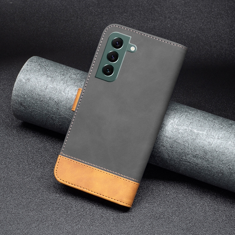 For Samsung Galaxy S22+ 5G BF11 Color Matching Skin Feel Leather Phone Case(Black) For Samsung Galaxy S22+ 5G BF11 Color Matching Skin Feel Leather Phone Case(Black)