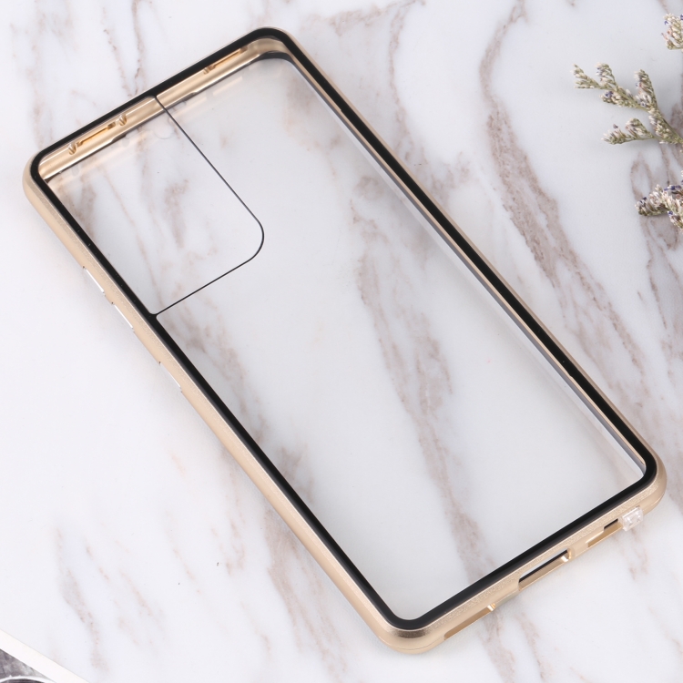 For Samsung Galaxy S21 Ultra 5G HD Magnetic Metal Tempered Glass Phone Case(Gold) For Samsung Galaxy S21 Ultra 5G HD Magnetic Metal Tempered Glass Phone Case(Gold)