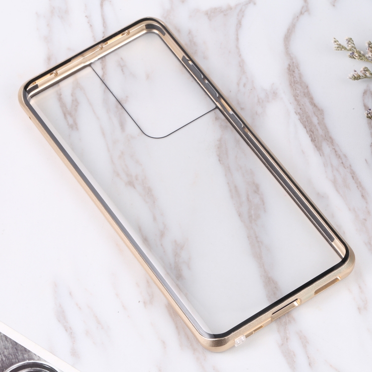 For Samsung Galaxy S21 Ultra 5G HD Magnetic Metal Tempered Glass Phone Case(Gold) For Samsung Galaxy S21 Ultra 5G HD Magnetic Metal Tempered Glass Phone Case(Gold)