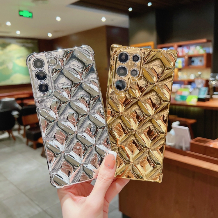 For Samsung Galaxy S22 5G Rhombic Texture Electroplated TPU Phone Case(Silver)