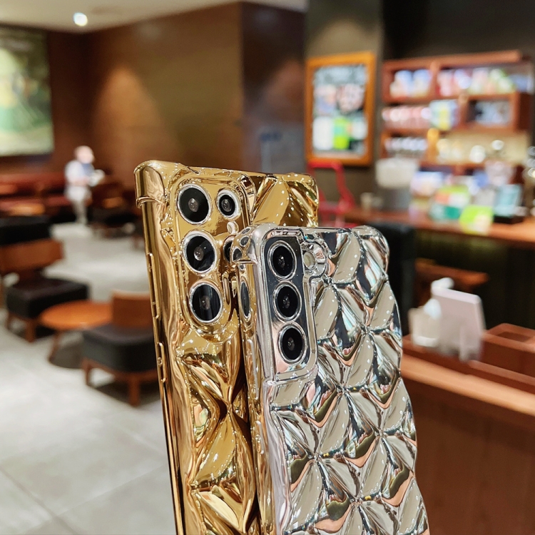 For Samsung Galaxy S22 5G Rhombic Texture Electroplated TPU Phone Case(Silver)