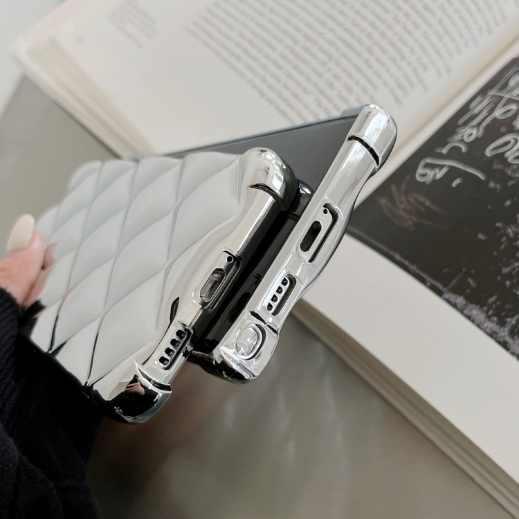 For Samsung Galaxy S22 5G Rhombic Texture Electroplated TPU Phone Case(Silver)