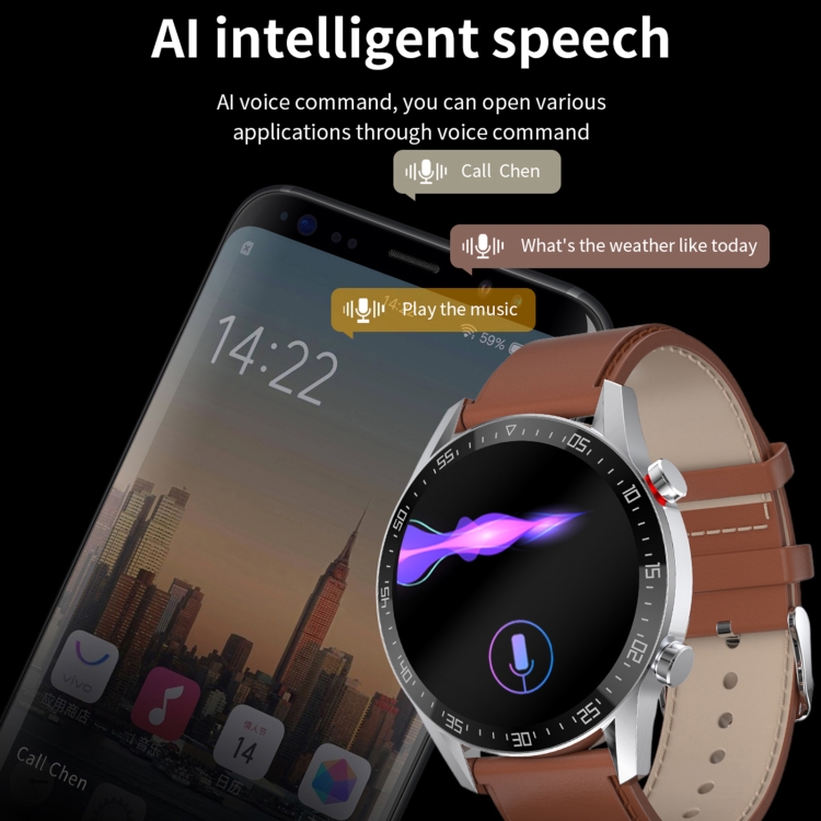 SK7PLUS 1.28 pulgadas Strap de cuero de pantalla IPS Smart Watch, admite Bluetooth Call/Sleep Monitoring (marrón) - B4