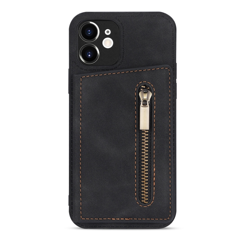 For iPhone 12 Zipper Card Holder Phone Case(Black) For iPhone 12 Zipper Card Holder Phone Case(Black)