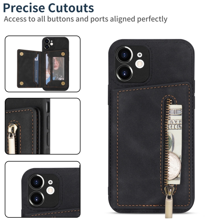 For iPhone 12 mini Zipper Card Holder Phone Case (Black)