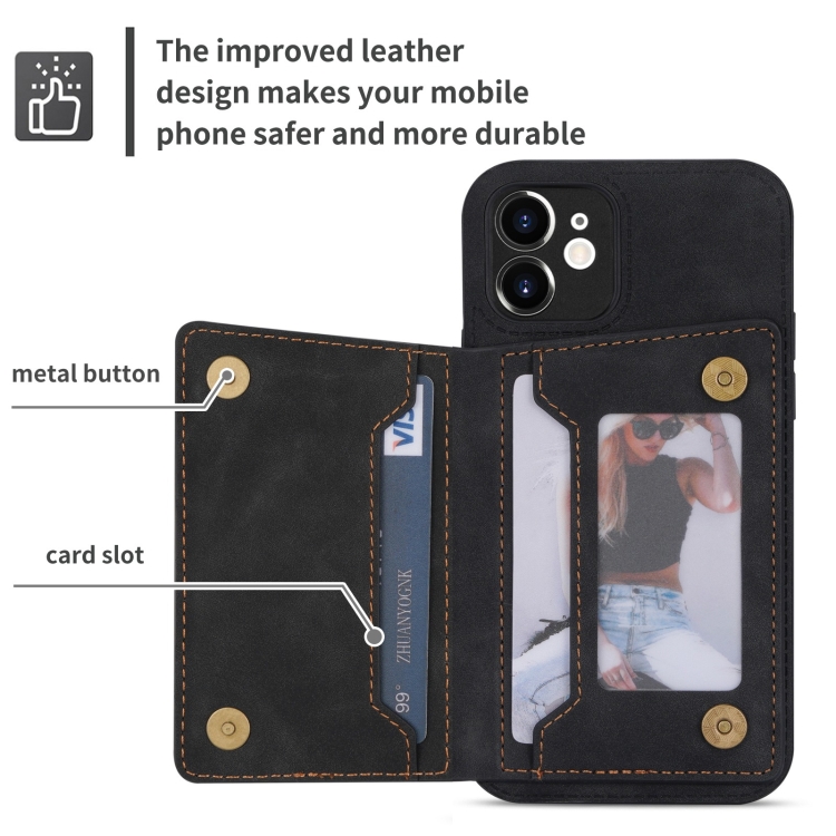 For iPhone 12 mini Zipper Card Holder Phone Case (Black)