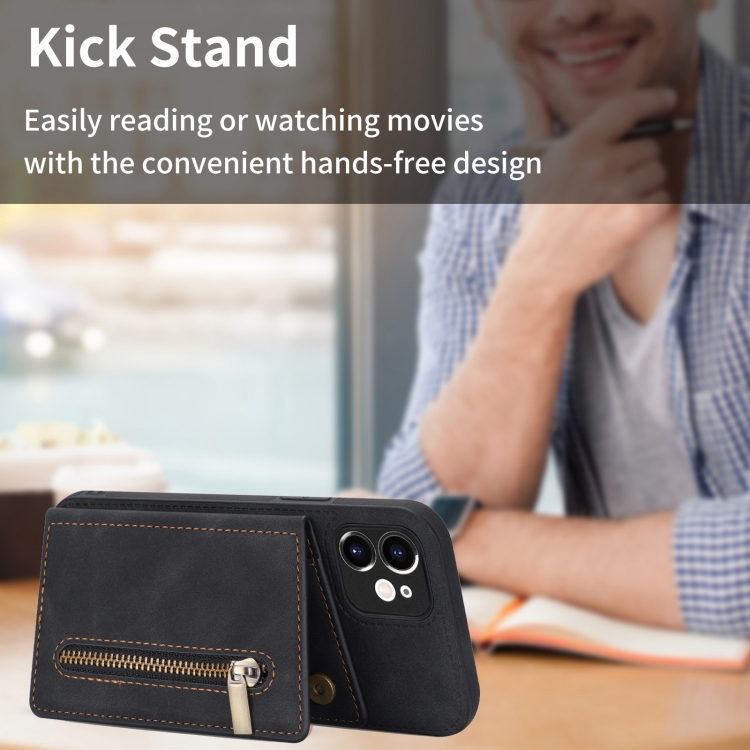For iPhone 12 mini Zipper Card Holder Phone Case (Black)