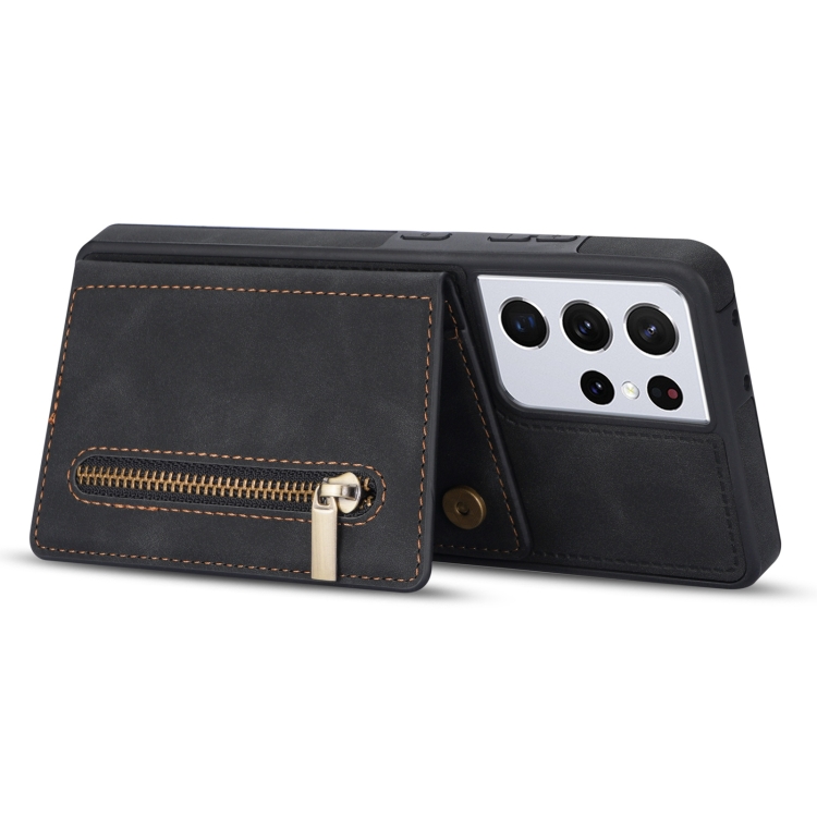 For Samsung Galaxy S21 Ultra 5G Zipper Card Holder Phone Case(Black) For Samsung Galaxy S21 Ultra 5G Zipper Card Holder Phone Case(Black)