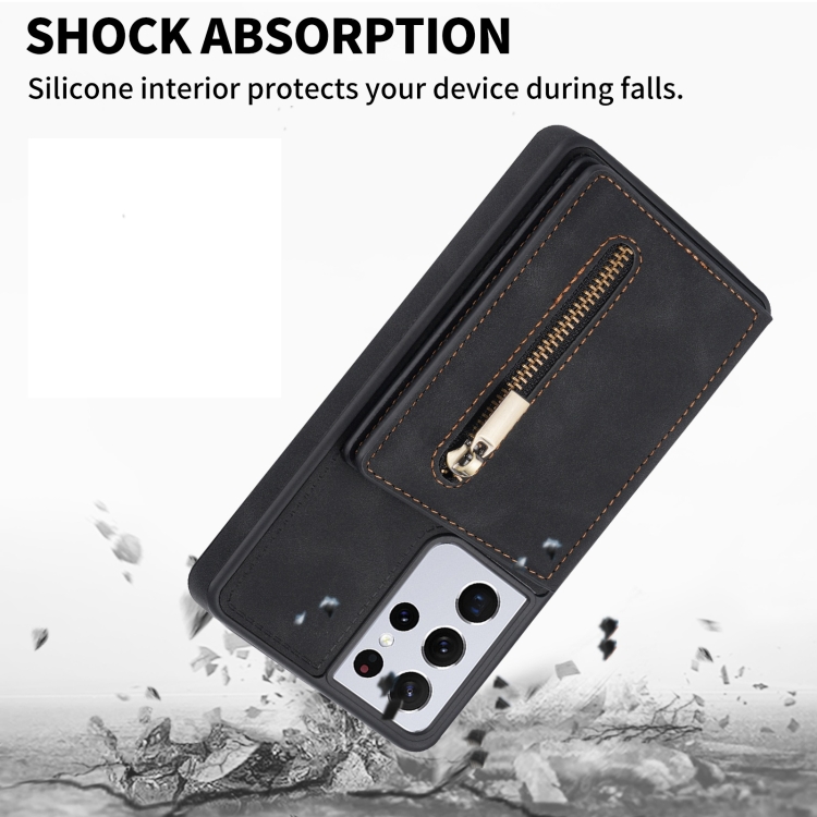For Samsung Galaxy S21 Ultra 5G Zipper Card Holder Phone Case(Black) For Samsung Galaxy S21 Ultra 5G Zipper Card Holder Phone Case(Black)