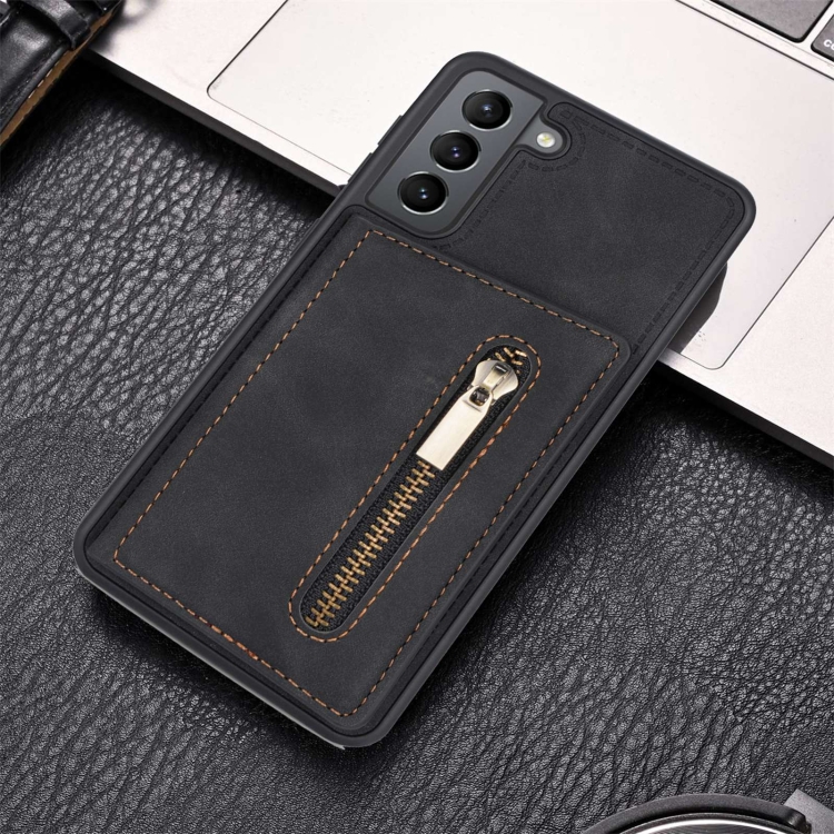 For Samsung Galaxy S22 5G Zipper Card Holder Phone Case(Black) For Samsung Galaxy S22 5G Zipper Card Holder Phone Case(Black)
