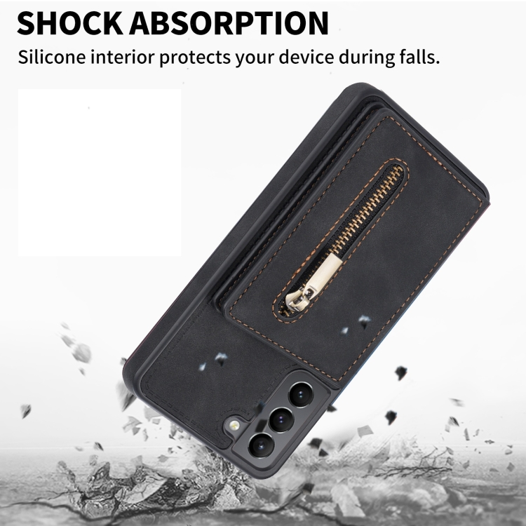 For Samsung Galaxy S22 5G Zipper Card Holder Phone Case(Black) For Samsung Galaxy S22 5G Zipper Card Holder Phone Case(Black)